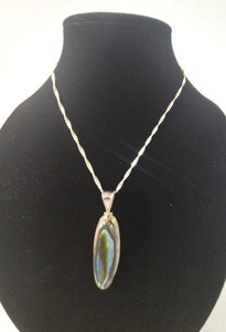 Sterling Silver Abalone Shell Pendant Necklace 16in 2-14in Drop