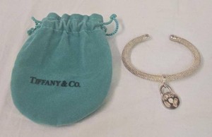 Marked Tiffany & Co Sterling Silver Mesh Cuff Bracelet Padlock Charm