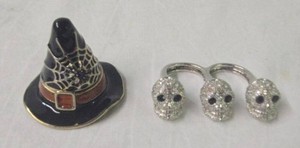Jones New York Witch Hat Trinket Box &amp Rhinestone Skull Ring