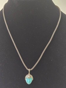 925 Silver Turquoise Balinese Inspired Face Pendant Necklace With Mesh Chain&nbsp