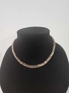 Sterling Silver Byzantine Chain Necklace 16in Decorative Clasp