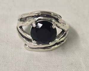 Zuman Israel 925 Sterling Silver Black Stone Modernist Ring