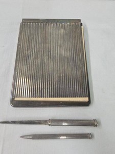 Art Nouveau Silverplate Desk Set NotepadAppointment Book, Letter Opener, Pen