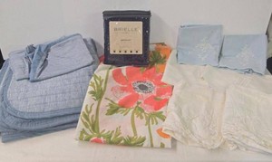 Assorted Bedding Linens, Blanket wShams, Vintage Pillowcases &amp Floral Sheet, New Bed skirt&nbsp