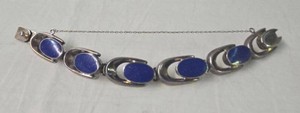 Vintage Sterling Silver 925 Lapis Lazuli Gemstone Modernist Link Bracelet