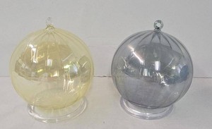 Pair of Romanian Hand Blown Art Glass Ball Ornaments 4-12in