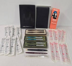 Pentel Rolling Writer Pen & Refill Lot w Leather Pocket Agenda