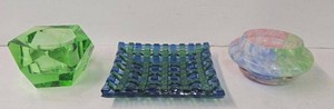 Lot of Art Glass Dish Candle Holder Murano Pastel Green Decor