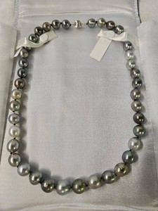 Cultured Black Tahitian Pearl Necklace 14K White Gold 9-12mm wAppraisal Card&nbsp