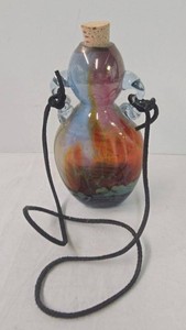 Artisan Blown Glass Flask Double Gourd Corked Hanging Bottle 6 Inch