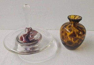Art Glass Perfume Holder & Murano Tortoise Vase 2-Piece Set