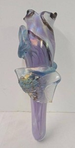 Artisan Hand Blown Iridescent Art Glass Vase Purple Blue 9in