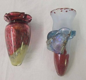 Signed Studio Art Glass Vase & Perfume Bottle Hand Blown Colorful