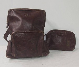 Vintage Calvin Klein Brown Pebbled Leather Backpack &amp Matching Pouch