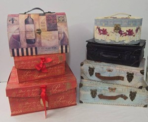 Decorative Storage Box & Small Suitcase Lot Travel Map Wine Floral