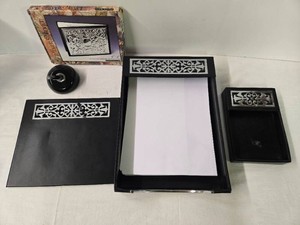 Vintage Esterbrook Eight Ball Desk Pen, Bombay Paper Trays, Writing Pad, &amp Silver Velvet Phone Book