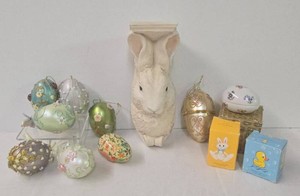 Vintage Easter Decor Lot Bunny Wall Bracket Egg Ornaments Avon