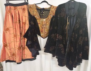 Renaissance Costume Set XL Skirt Bodice Sleeves Cape Velvet Silk