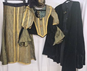 Extra Large Renaissance Costume Set Velvet Cape Skirt Hat Bodice