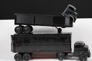 Pressed-Metal Toy Dump Truck Pair 20L