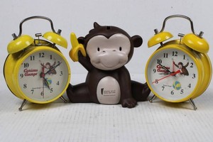 Vintage Curious George Alarm Clocks & Coin Bank Mixed Lot