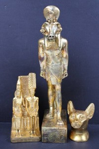 Egyptian-Style Gold-Tone Figurine Mixed Lot (Lot of 3)