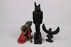 Anubis, Winged Figure & Buddha Figurines - 3-Piece Mixed Lot