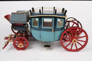 Decorative Horse-Drawn Stagecoach Model With Opening Doors 18L x 9H