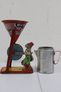 Vintage Busy Mike Tin Toy & Aluminum Mug Mixed Lot