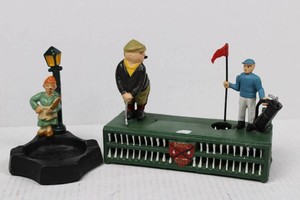 Golf Figurine Ashtray & Birdie Golf Display (Lot of 2)