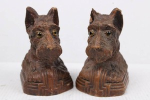Carved Wooden Scottish Terrier Dog Bookends - Pair