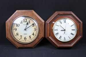 Vintage Elgin & Signed Octagonal Wood Wall Clocks - Pair