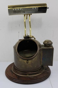 Vintage Brass-Tone Electrical Apparatus With Wood Base 17H