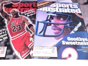 2 Sports Illustrated Magazines featuring Sports Legends Michael Jordan and Walter Payton