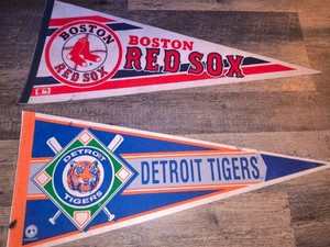 2 Vintage MLB Felt Sports PennantsBoston Red Socks and Detroit Tigers