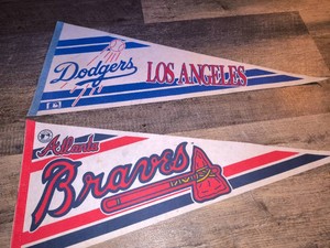 Vintage Atlanta Braves and Los Angeles Dodgers Felt Pennants