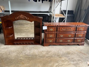 Cherry-Finish Dresser with Matching Peg-Rail Hutch Top