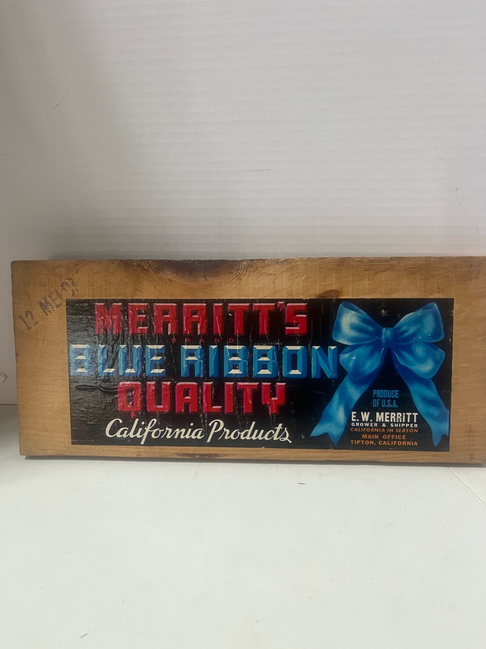 Vintage Merritts Brand Blue Ribbon Quality California Products Crate Panel