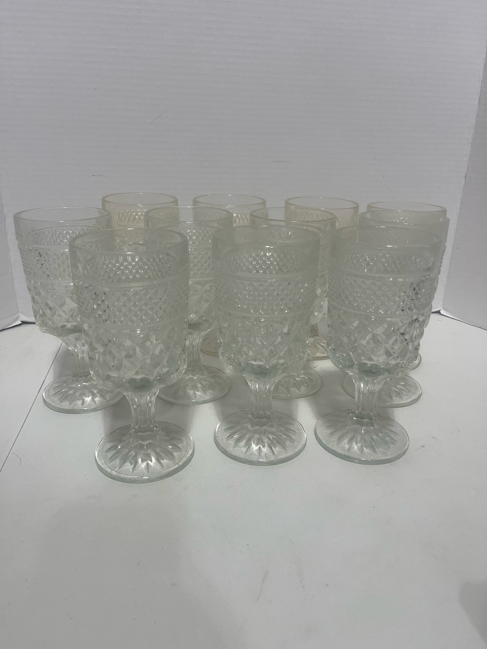 Set of 11 Vintage Anchor Hocking Wexford Pressed Glass Goblets