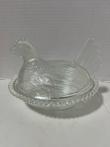 Vintage Indiana Clear Glass Hen on Nest