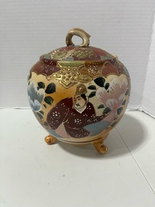 Vintage Japanese Satsuma Style Crackle Glaze Lidded Jar