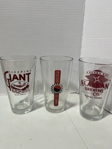 Three Advertising Beer Glasses Alaskan Brewing Co, Montana Ale Works, Sleeping Giant Brewing Co