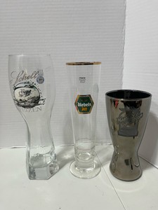 Set of 3 Beer Glasses Schell Wetzen, Diebels Alt and Silver Harley Davidson