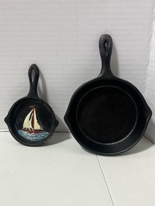 2 Mini Cast Iron Skillets 4 12 and 6 14
