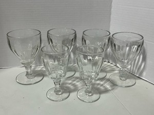 6 Mid Mod Central Glass Works Inside Optics Goblets Four 5 14 Water and Two 5 Wine