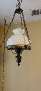 Vintage Hobnail Milk Glass and Brass Swag Hanging Light has Glass Chimeny (not pictured sorry)