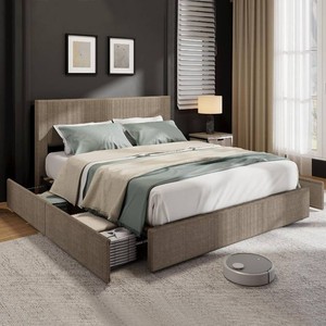 Garvee Queen Size Corduroy Bed Frame with Headboard