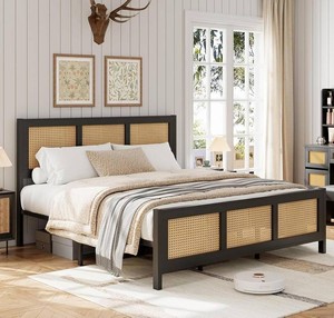 Garvee Full Size Rattan Bed Frame with Headboard