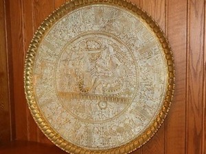 Large 35 Round Egyptian Engraved Brass Wall Tray