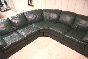Sealy Alpine Green Leather Sectional Couch